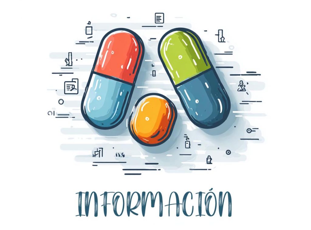 Pildoras de colores y texto